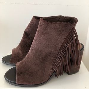 Brown Velvet Fringe Booties